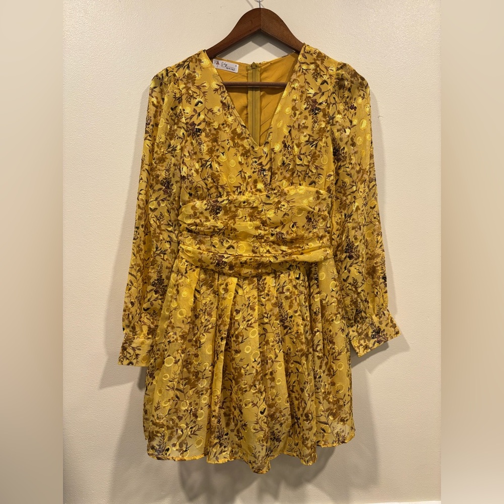Floral Yellow Long Sleeve Jumper Dress‎